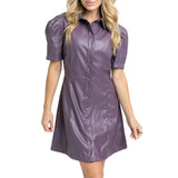 Solid Pleather Button Dress