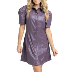 Solid Pleather Button Dress