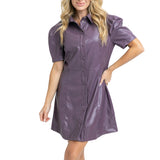Solid Pleather Button Dress