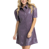 Solid Pleather Button Dress