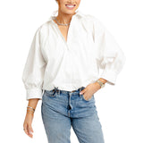Solid Poplin 3/4 Slv Bubble Top - White