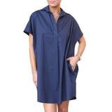 Solid Poplin V-Neck Signature Collar Dress