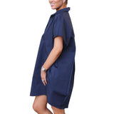 Solid Poplin V-Neck Signature Collar Dress