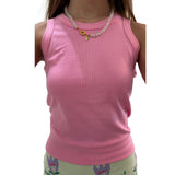 Solid Ribbed Tank  - Barbie Pink