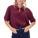 Solid V-Neck Collar Sweater - Burgundy