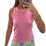 Solid Ribbed Tank  - Barbie Pink