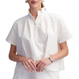 Stand Collar Short Sleeve Stitch Detail Shirt