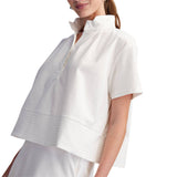 Stand Collar Short Sleeve Stitch Detail Shirt