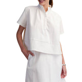Stand Collar Short Sleeve Stitch Detail Shirt