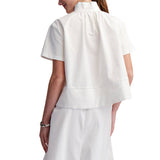Stand Collar Short Sleeve Stitch Detail Shirt