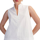 Stand Collar Slit V-Neck Sleeveless Top