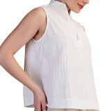 Stand Collar Slit V-Neck Sleeveless Top