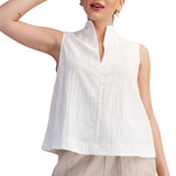 Stand Collar Slit V-Neck Sleeveless Top