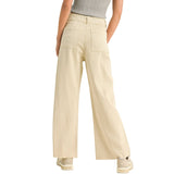 Straight Wide Leg Denim Pants - Beige