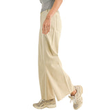 Straight Wide Leg Denim Pants - Beige