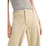Straight Wide Leg Denim Pants - Beige