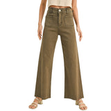 Straight Wide Leg Denim Pants - Washed Brown