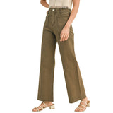 Straight Wide Leg Denim Pants - Washed Brown