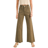 Straight Wide Leg Denim Pants - Washed Brown