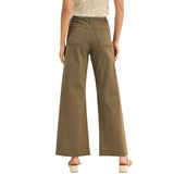 Straight Wide Leg Denim Pants - Washed Brown