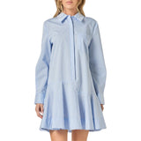 Stripe Collar Flared Skirt Dress