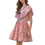 Stripe Floral Print Ruffle Mini Dress