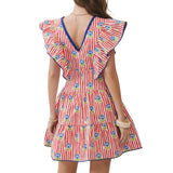 Stripe Floral Print Ruffle Mini Dress