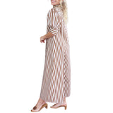 Stripe Ruffle Neck Maxi Shirt Dress