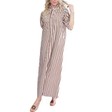 Stripe Ruffle Neck Maxi Shirt Dress