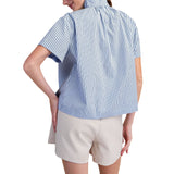 Stripe Shirt Stand Collar Short Sleeves