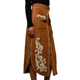 Suede Embroidered Patch Midi Skirt