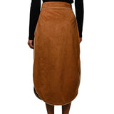 Suede Embroidered Patch Midi Skirt