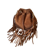 Suede Fringe Bucket Bag - Brown