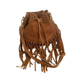 Suede Fringe Bucket Bag - Cognac