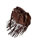 Suede Fringe Bucket Bag - Dark Brown
