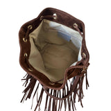 Suede Fringe Bucket Bag - Dark Brown