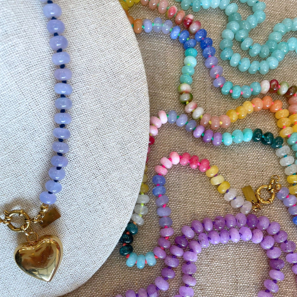 Sweet Stone Beaded Knotted Necklace - Rainbow