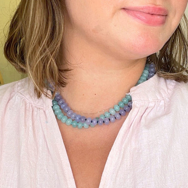 Sweet Stone Beaded Knotted Necklace - Seafoam