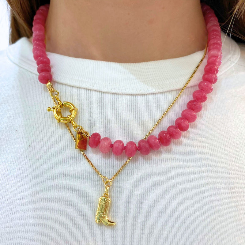 Sweet Stone Beaded Knotted Necklace - Pink