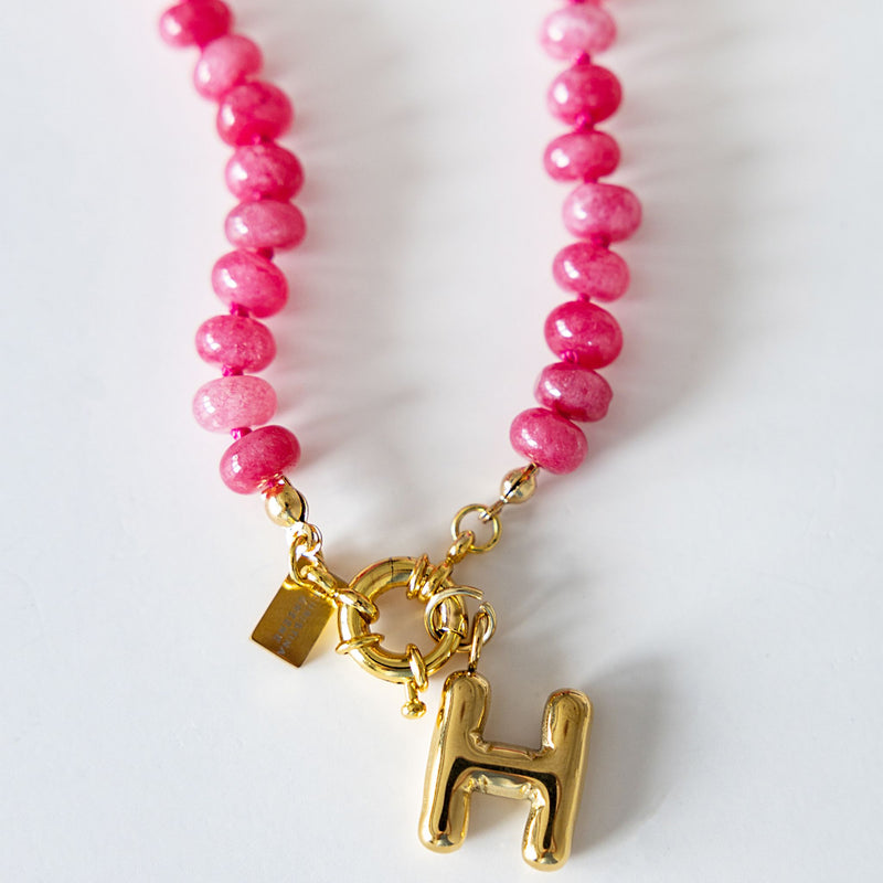 Sweet Stone Beaded Knotted Necklace - Pink