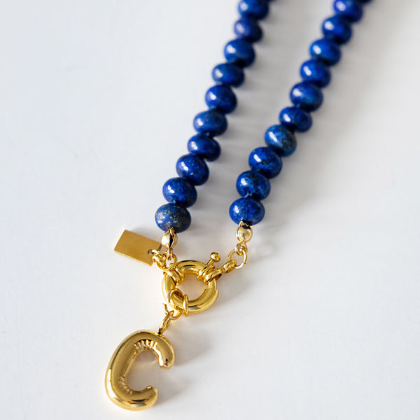 Sweet Stone Beaded Knotted Necklace - Lapis Lazuli