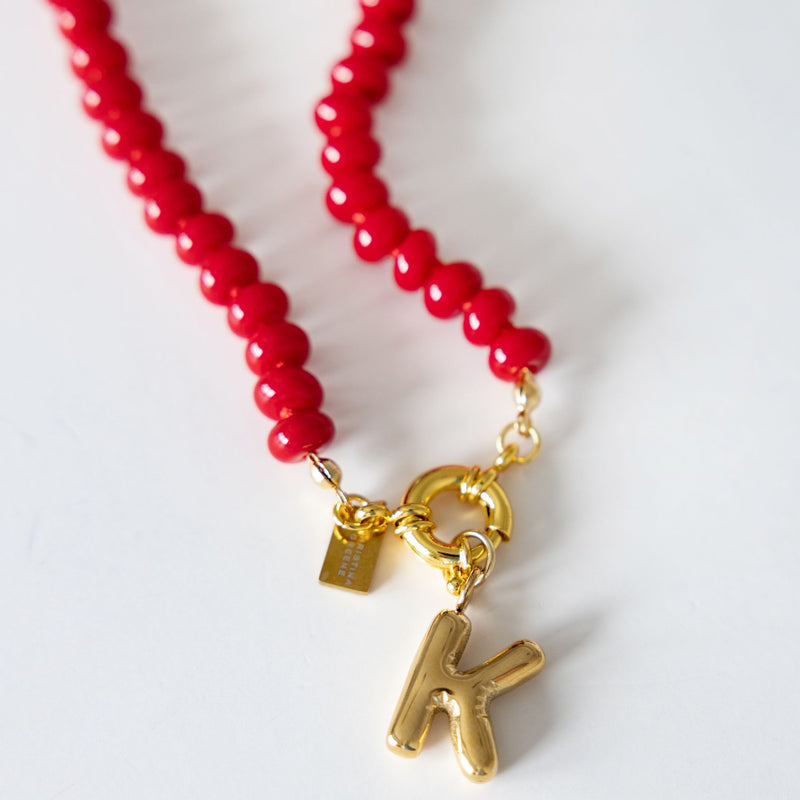 Sweet Stone Beaded Knotted Necklace - Red