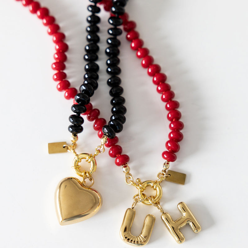 Sweet Stone Beaded Knotted Necklace - Black Agate