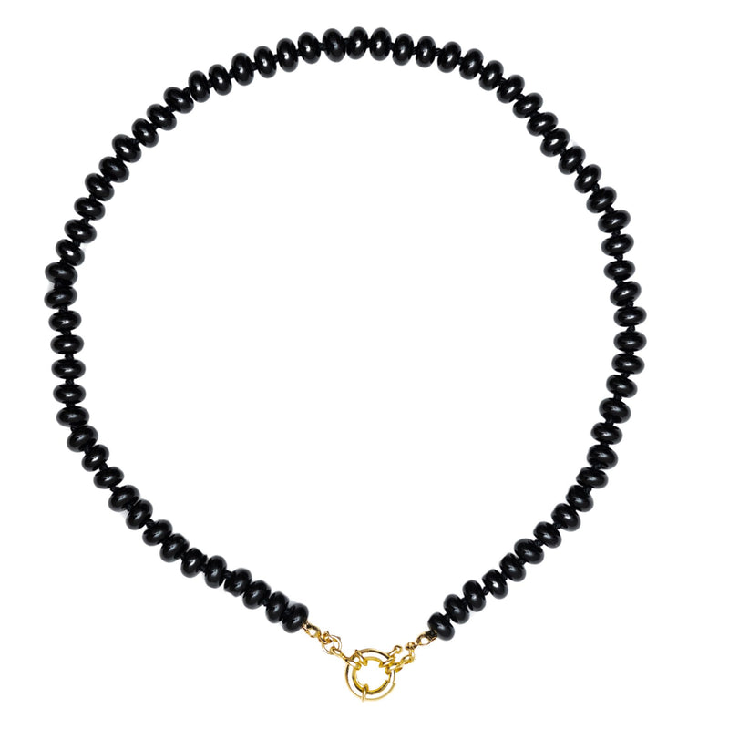 Sweet Stone Beaded Knotted Necklace - Black Agate