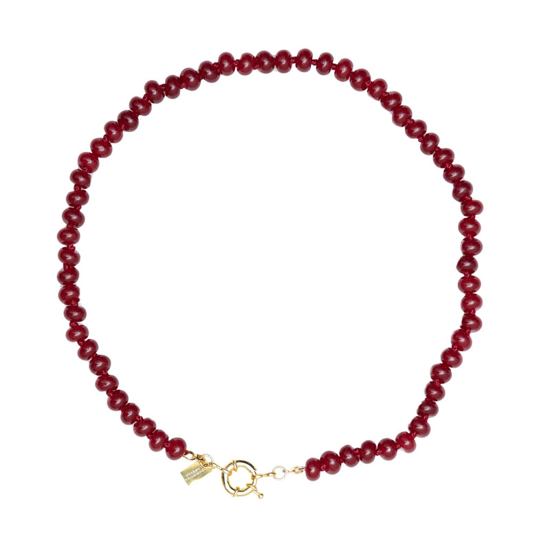 Sweet Stone Beaded Knotted Necklace - Maroon Quartz