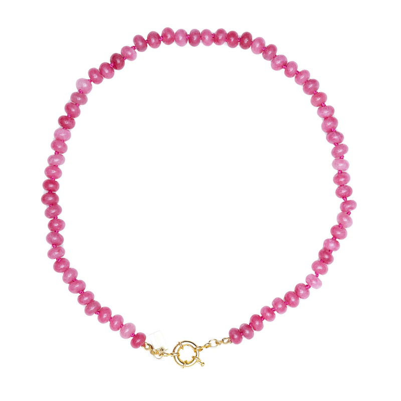 Sweet Stone Beaded Knotted Necklace - Pink