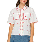 Sweetheart Scallop Embroidered Blouse