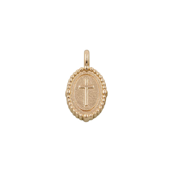 Gold Oval Cross Charm Pendant