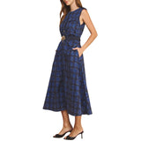 Textured Polka Dot Print Button Down Belted Midi Dress