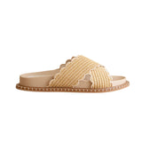 The Fabby Beige Double Strap Raffia Slide